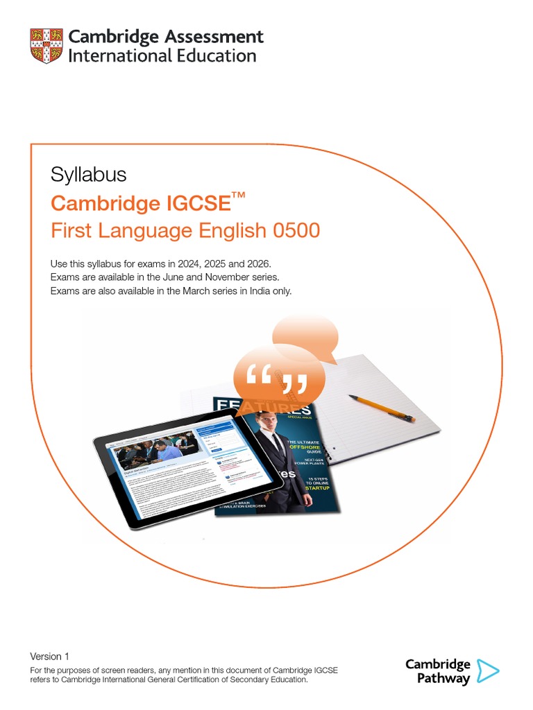 Syllabus: Cambridge IGCSE First Language English 0500 | PDF ...