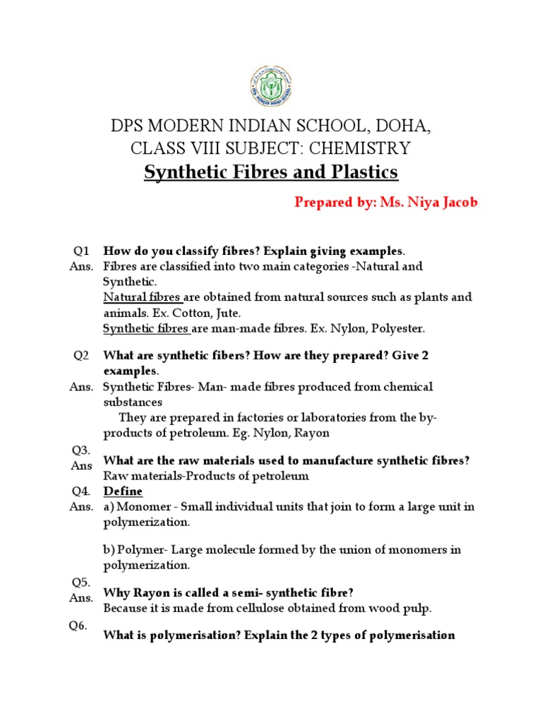 Synthetic Fibres and Plastics Overview | PDF | Fibers | Plastic