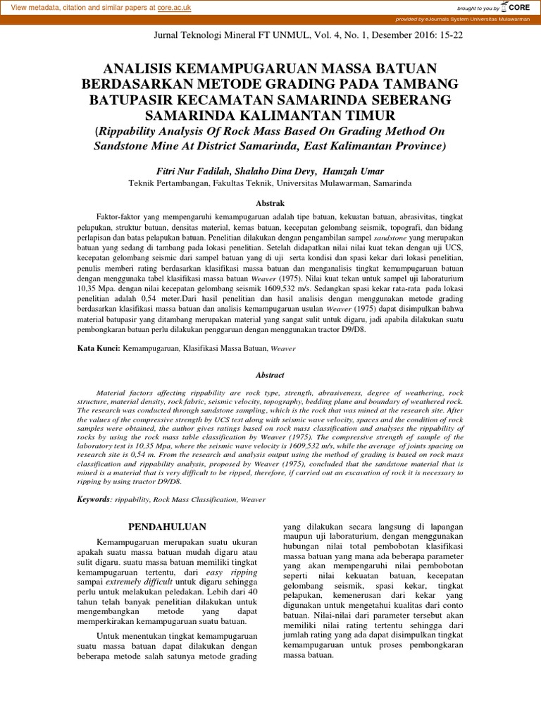 Analisis Kemampugaruan Massa Batuan Berdasarkan Metode Grading Pada ...