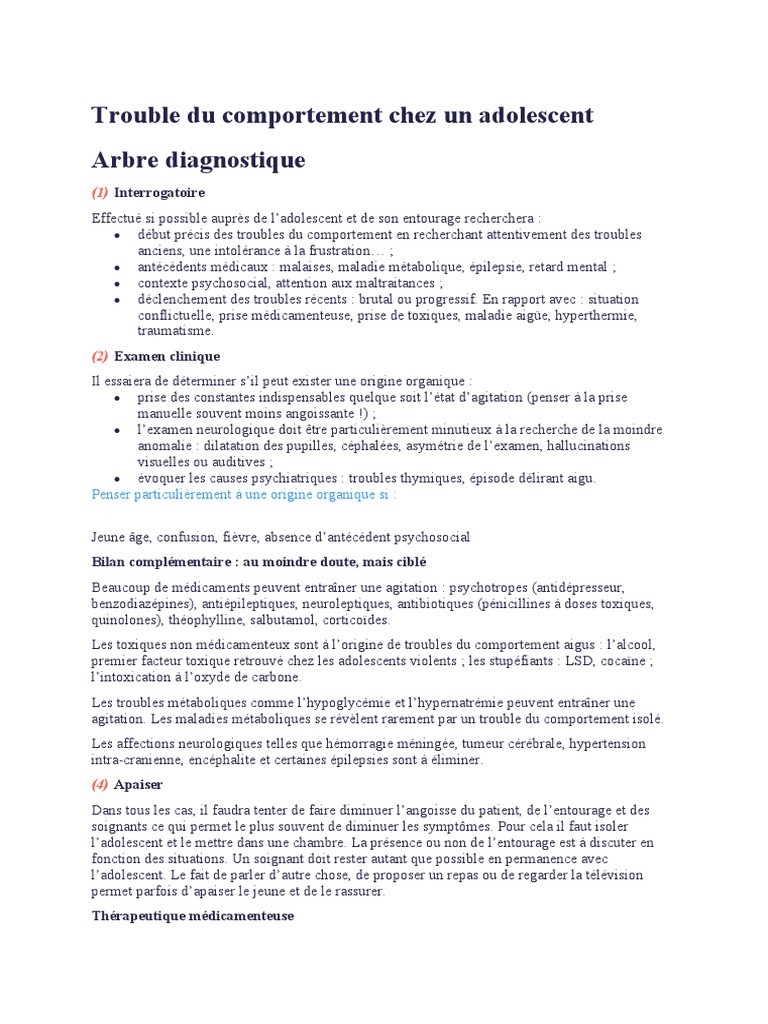 Trouble Du Comportement Chez Un Adolescent | PDF | Médecine clinique ...
