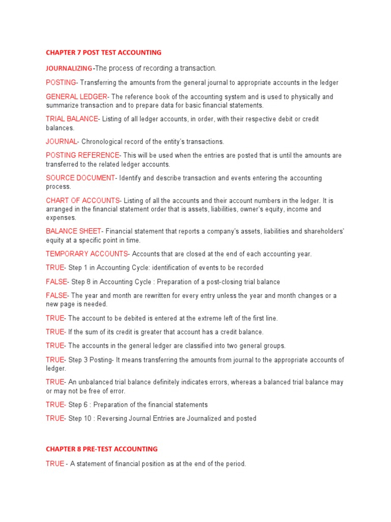 Chapter 7 Post Test Accounting | PDF | Debits And Credits | Balance Sheet