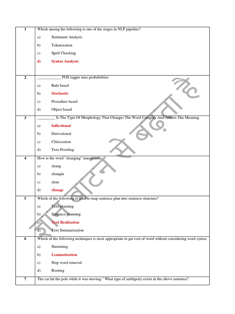 Mcq Nlp Pdf Parsing Ambiguity