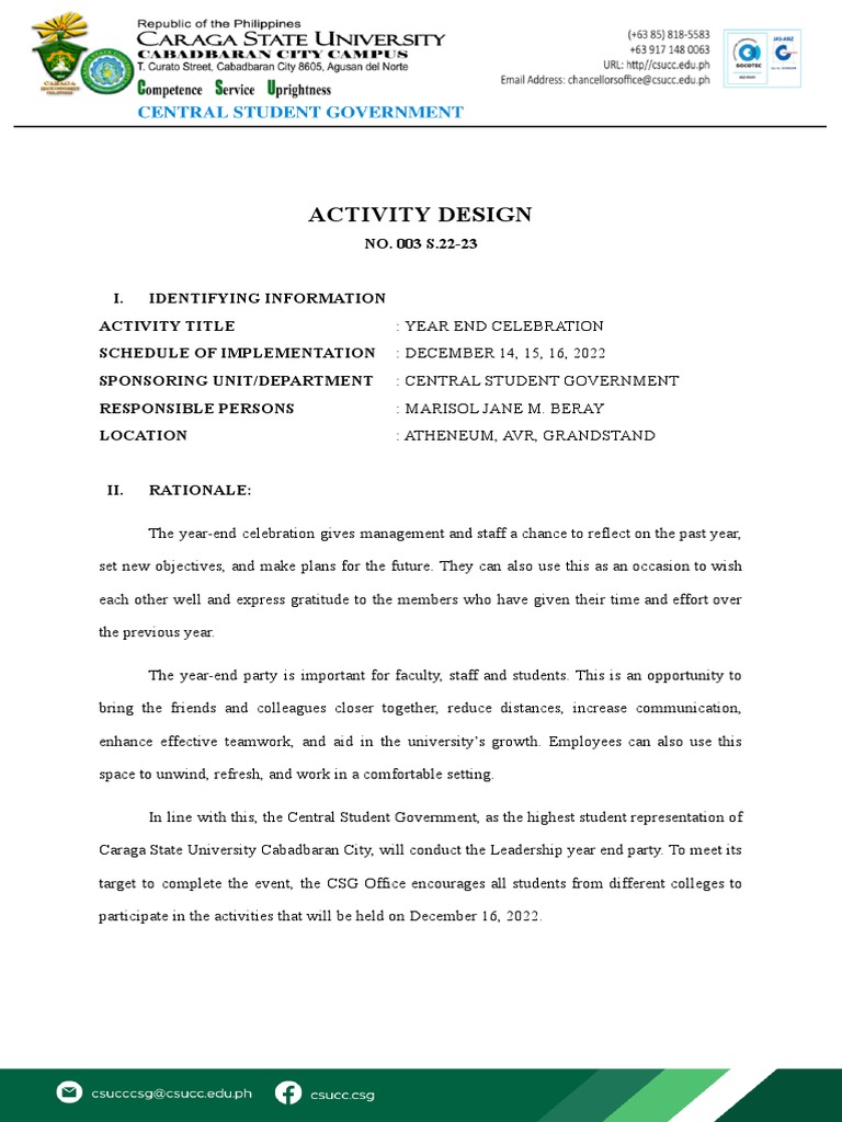 ACTIVITY DESIGN NO.003 S. 22-23.docx Nkajkv | PDF | Career & Growth ...