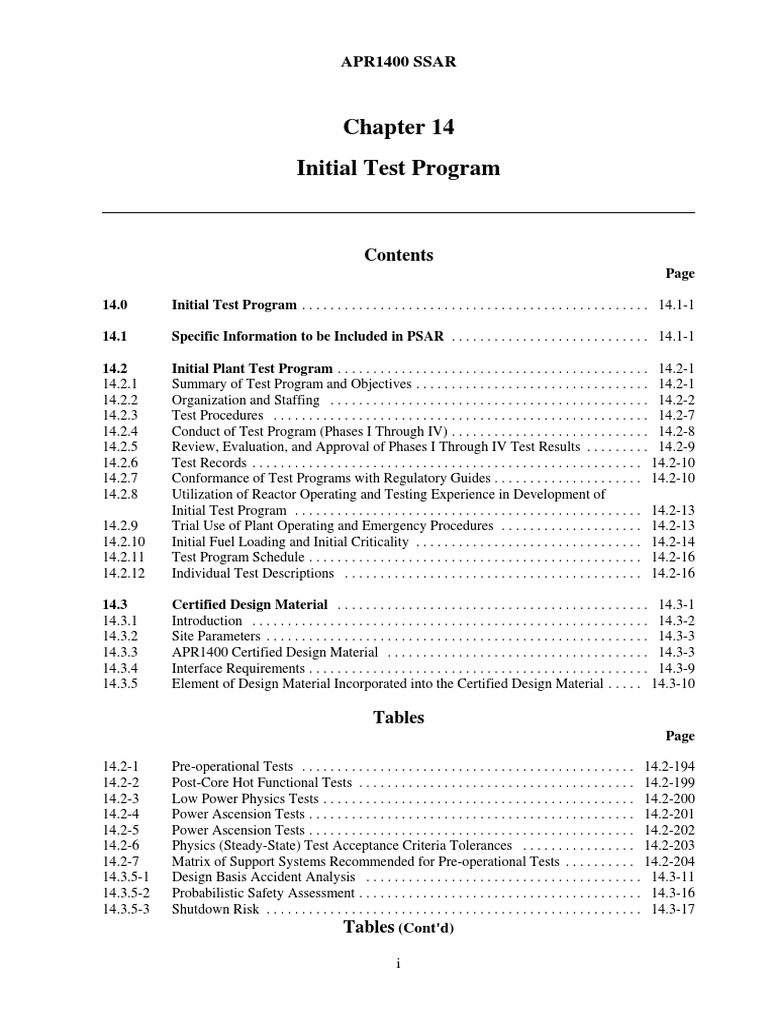 APR1400 SSAR-Ch14-Initial Test Program | PDF | Energy Technology ...