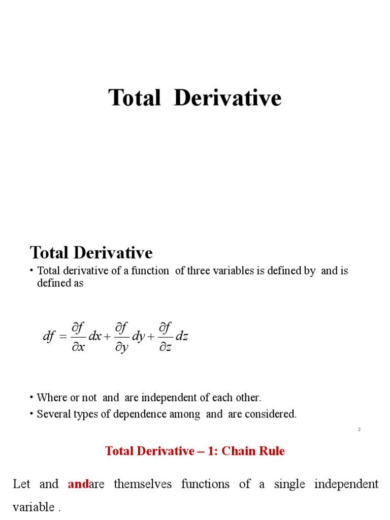 Lecture 2 Total Derivative PDF Derivative Function (Mathematics)