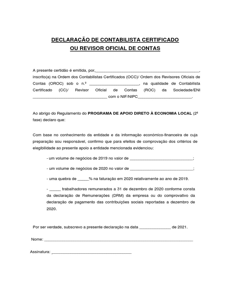 Declara o De Contabilista Certificado Ou Revisor Oficial De Contas 