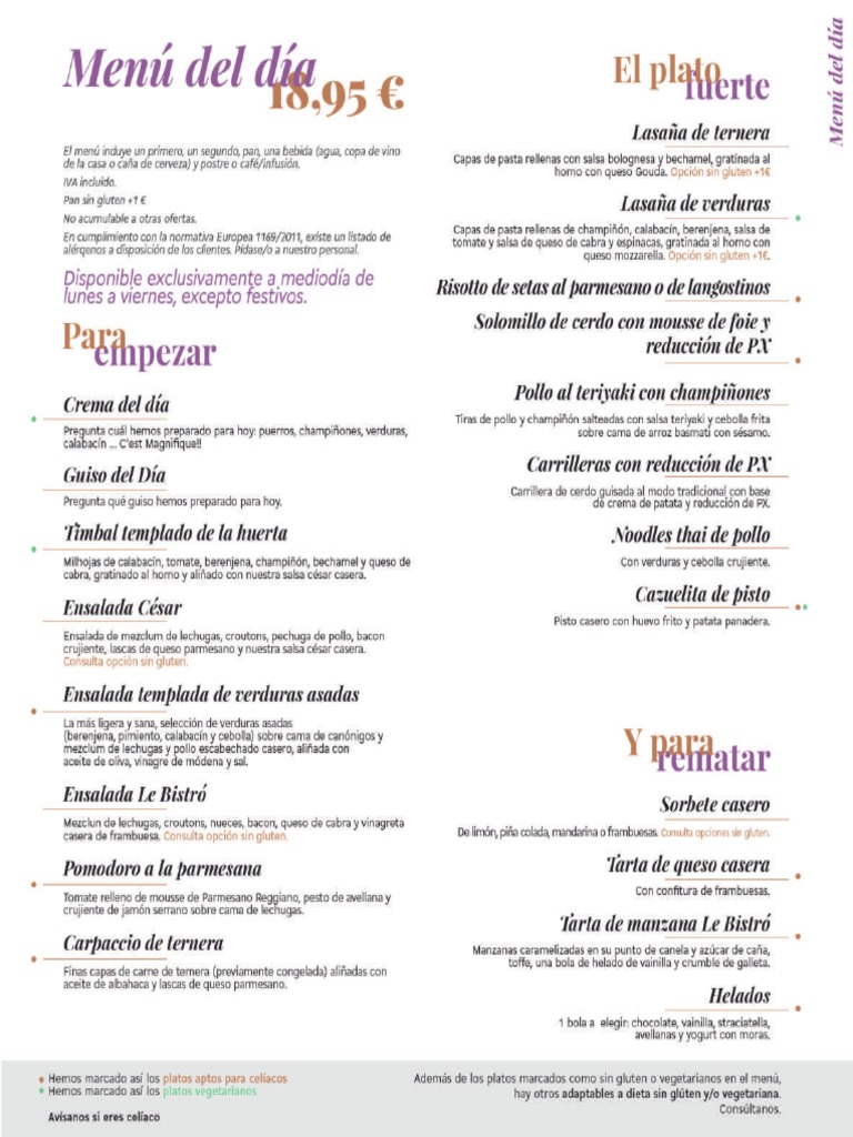 Menu Dia Le Bistro Restaurante Valladolid Otin 2022v1 | PDF