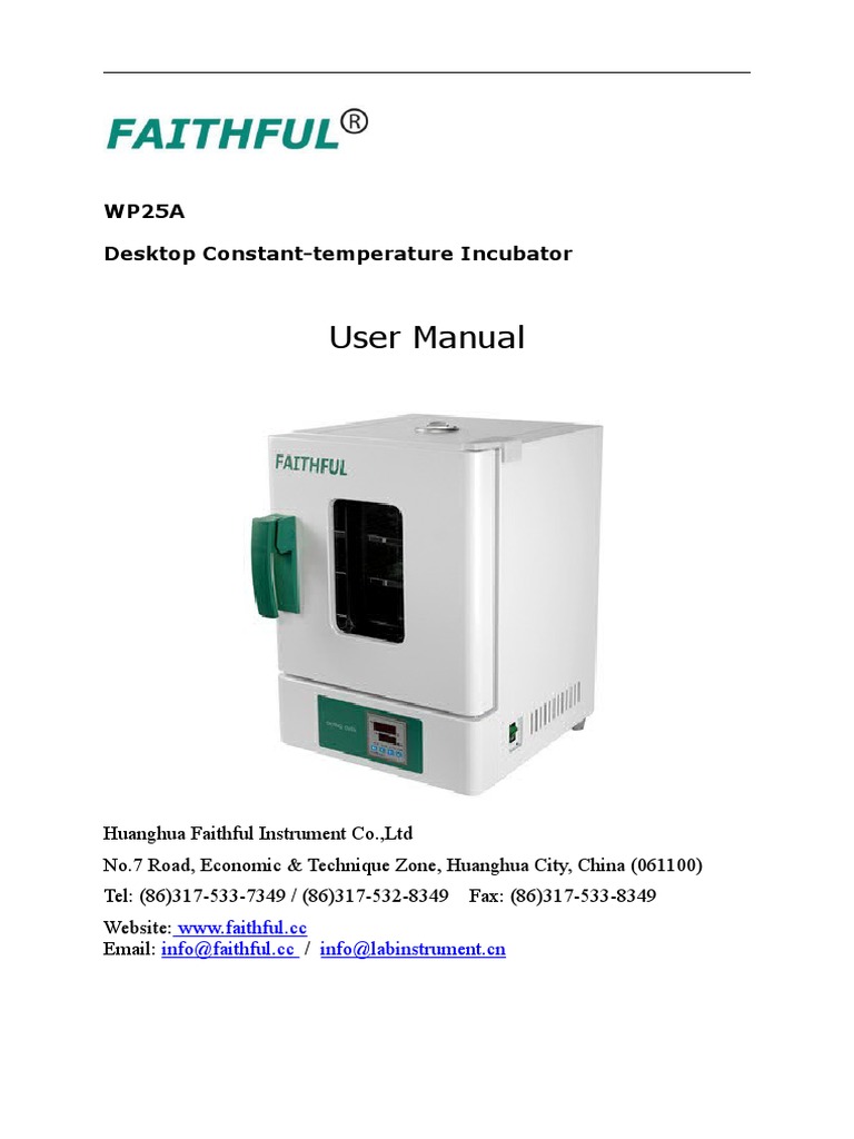 Wp25ab Incubator User Manual PDF Temperature Celsius