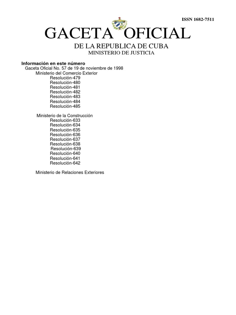 Gaceta Oficial de La Republica de Cuba PDF Cuba Comercio