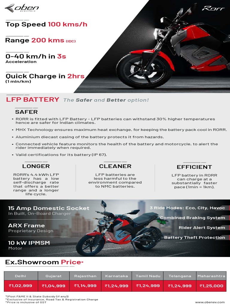 Picture of RORR Electric Motorcycle Specifications | PDF | Technology & Engineering