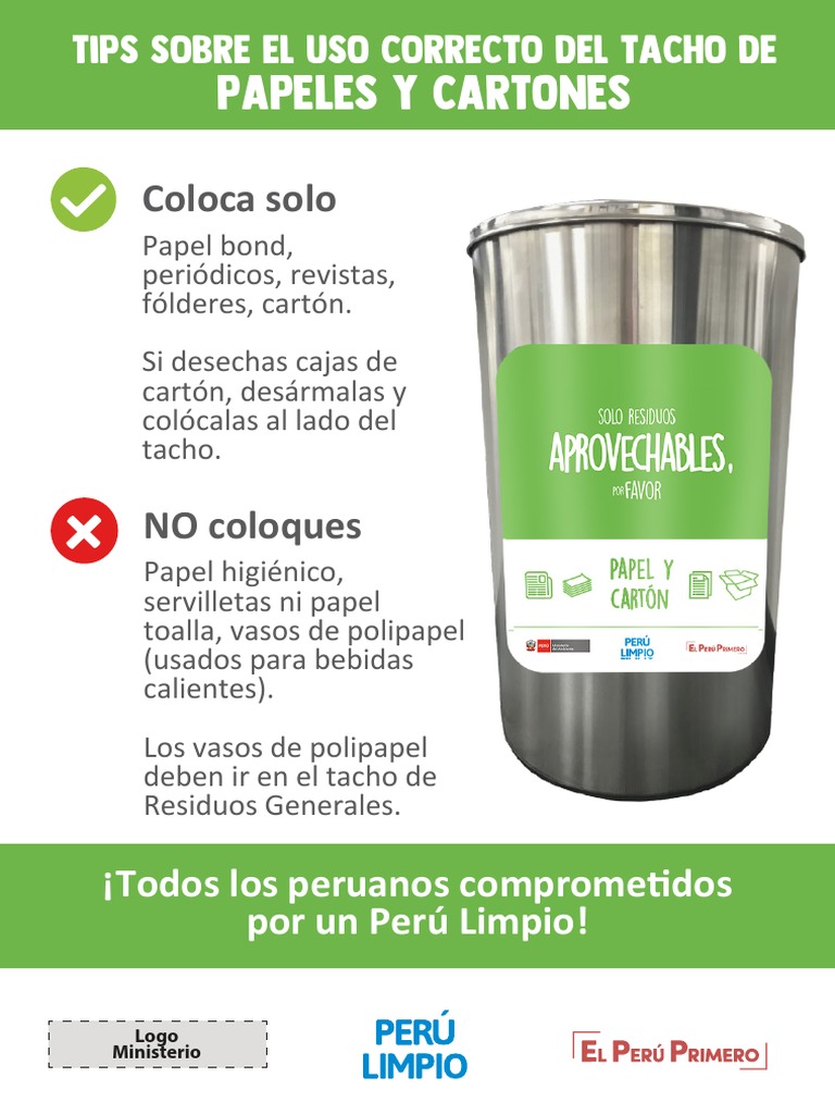 Uso correcto de tachos de reciclaje | PDF | Comida y bebida | Materiales