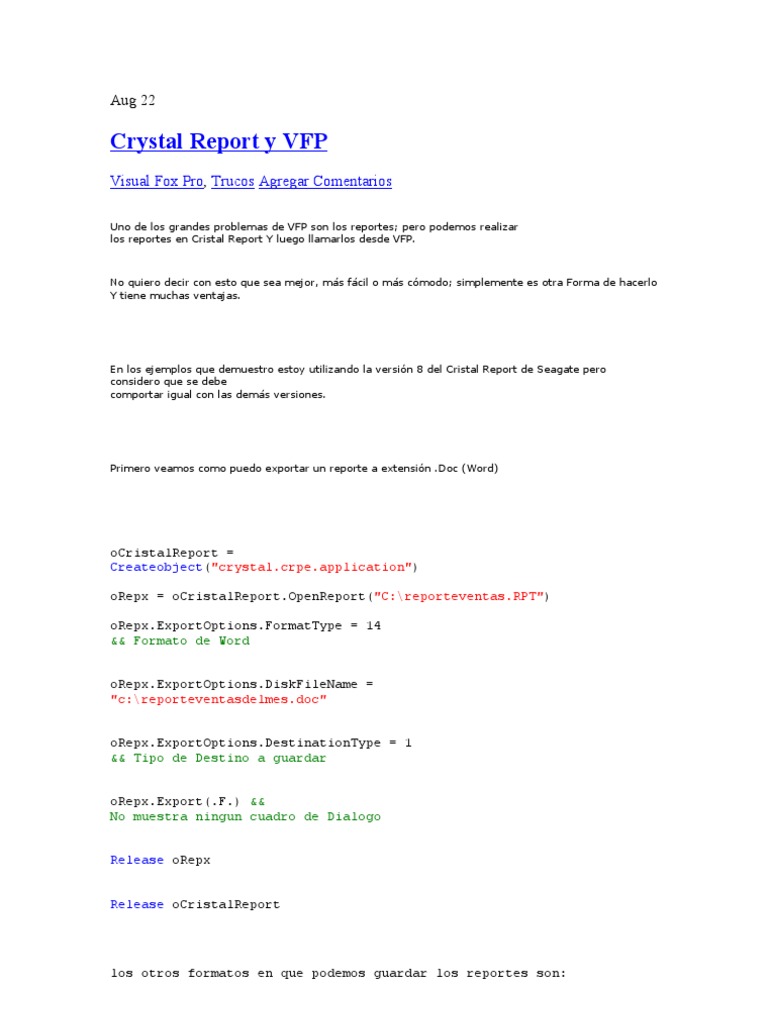 Crystal Report y VFP | PDF | Informática