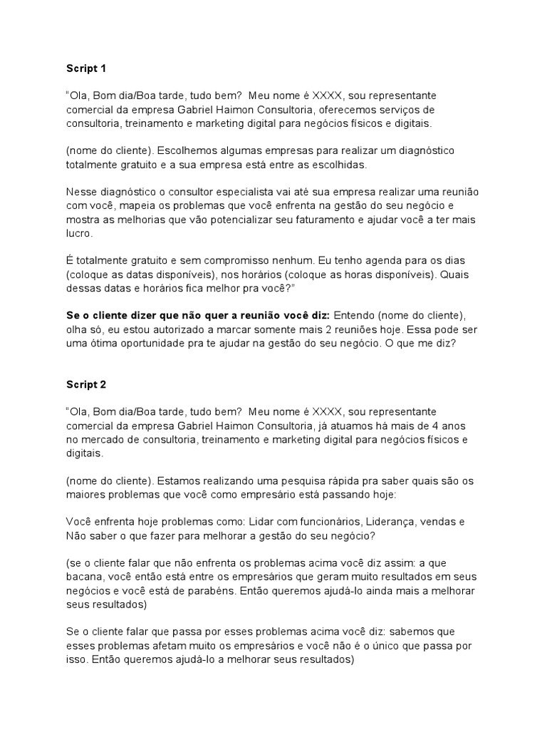 Scripts De Ligação Pdf Marketing Marketing Digital