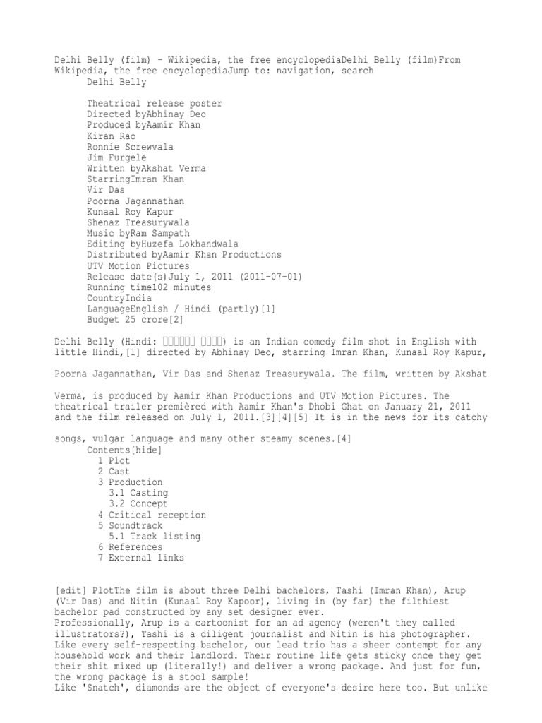 Delhi Belly (Film) Wikipedia, The Free Encyclopedia Cinema Of India