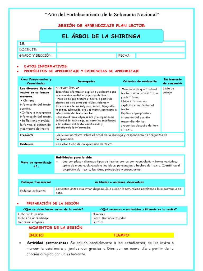 4° Ses Vier 21 Plan Lector El Arbol de La Shiringa Prof. Yessenia FB ...