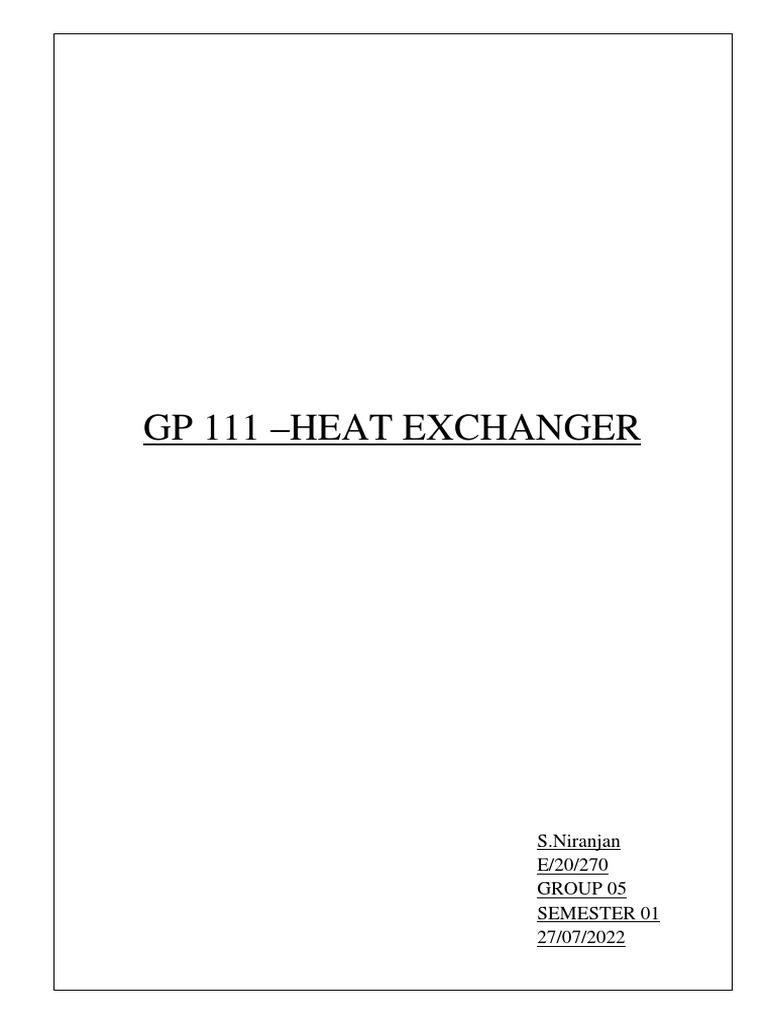 E 20 270GP 111 (2022) Heat Exchanger Lab Report Download Free PDF Heat Transfer Heat