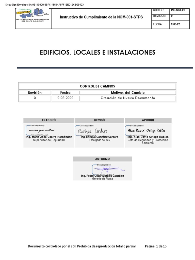 Ins-Sst-01 - Instructivo de Cumplimiento de La Nom-001 - Edificios ...