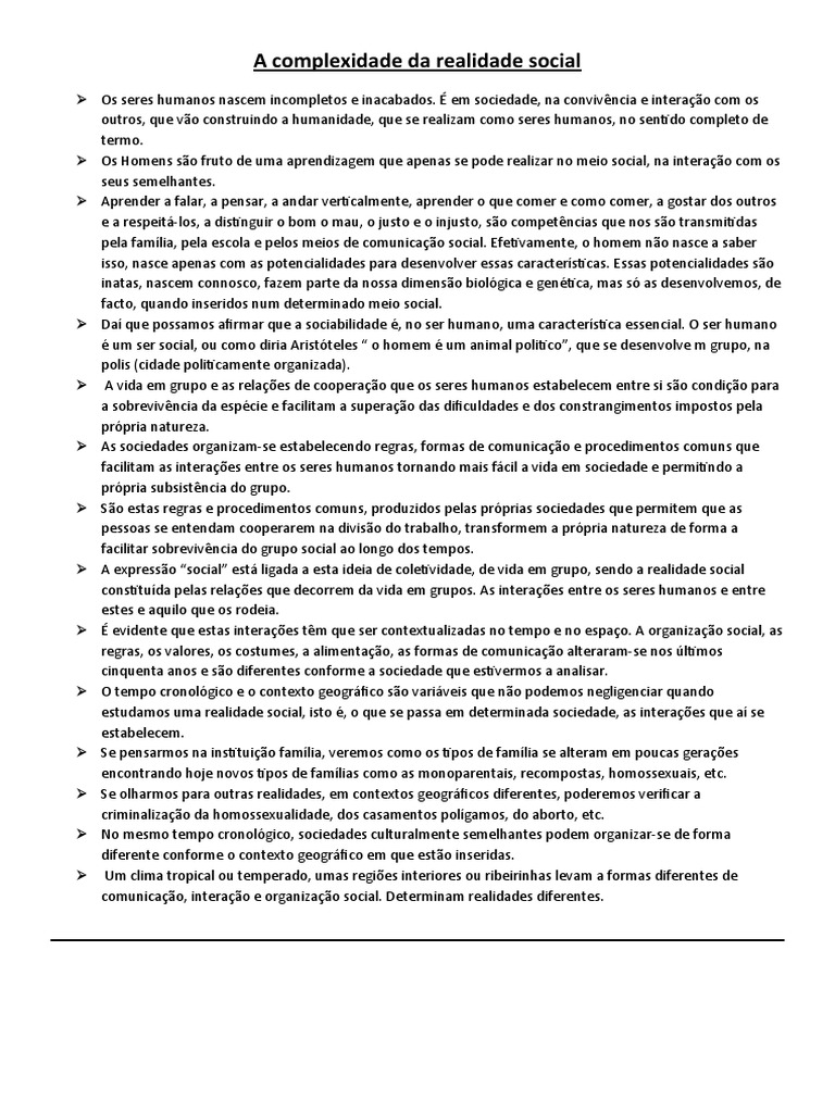 Complexidade da Realidade Social | PDF | Sociologia | Science
