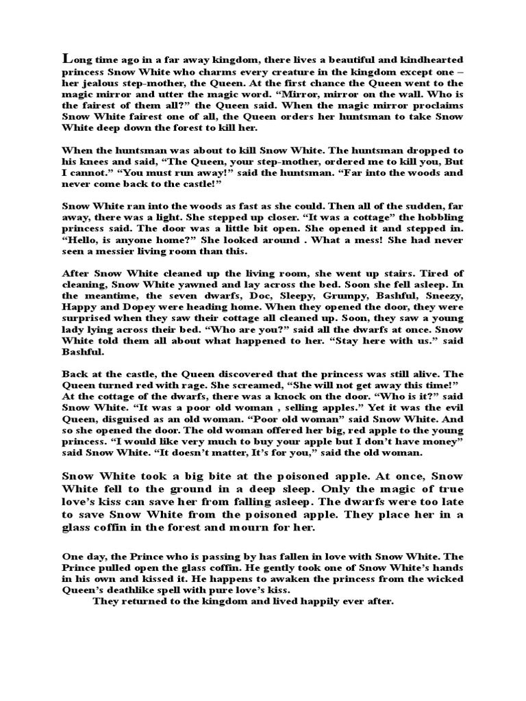 Snow White and the Seven Dwarfs Story | PDF | Snow White