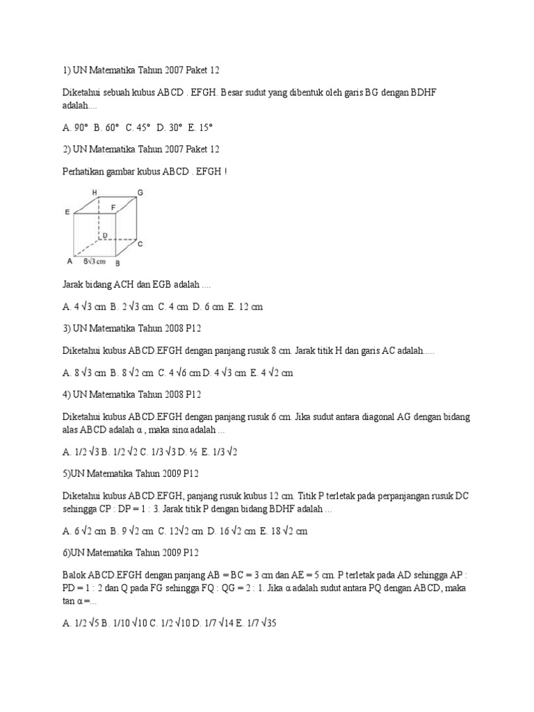 Sudut dan Jarak pada Kubus ABCD.EFGH | PDF | Metode & Bahan Ajar