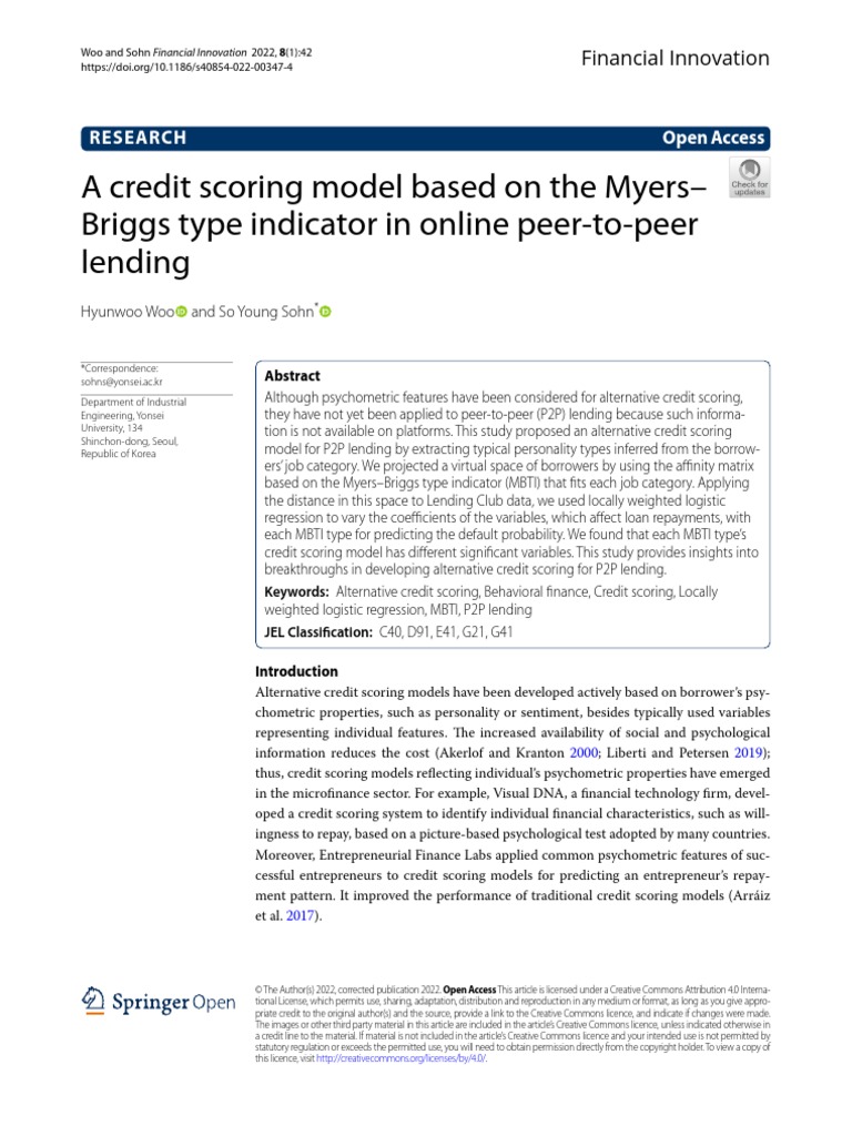A credit scoring model based on the myers briggs type indicator in