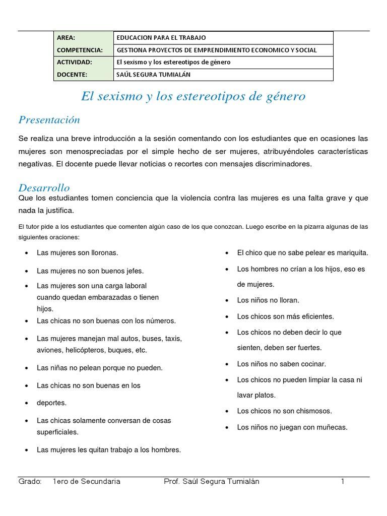 Tema El Sexismo y Los Estereotipos de Genero 17 10 2022 | PDF | Sexismo