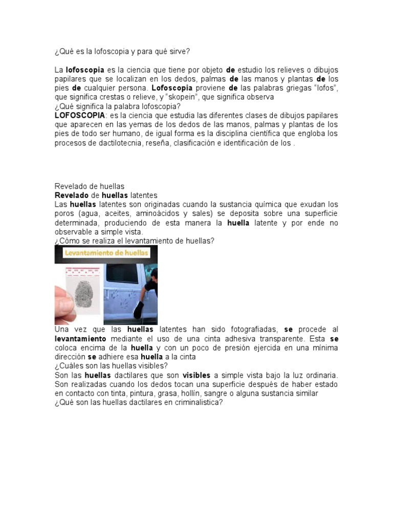 Definición y Aplicaciones de Lofoscopia | PDF | Huella dactilar ...