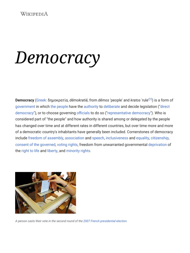 Democracy - Wikipedia | PDF | Democracy | Political Ideologies