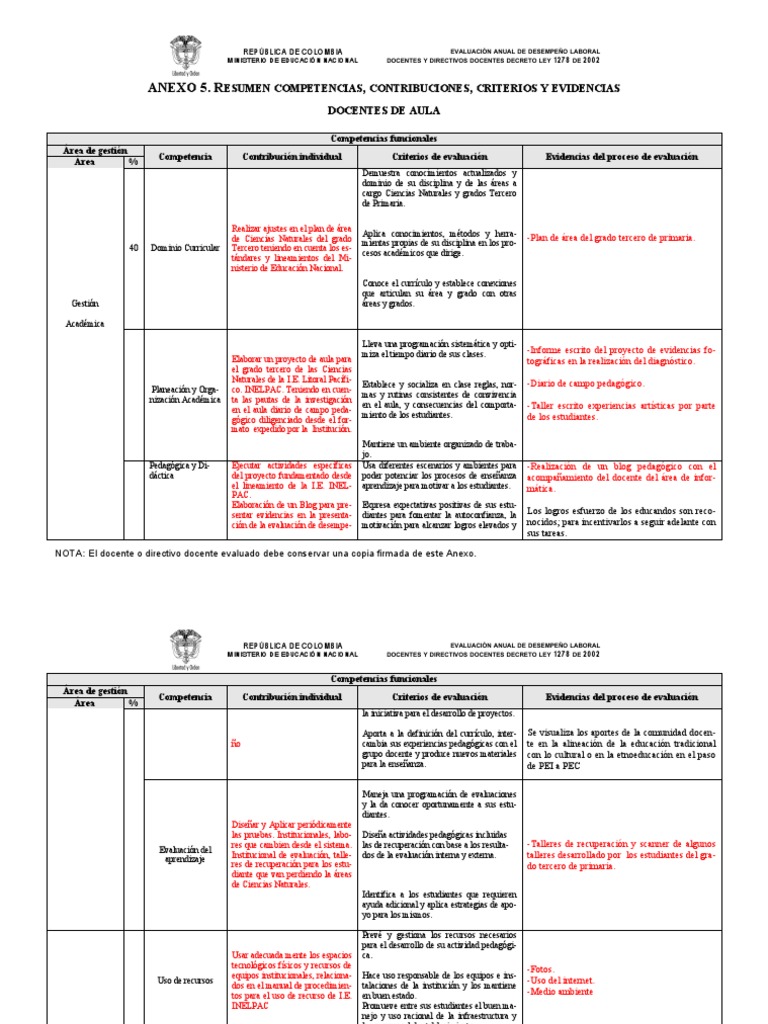 Ejemplo Anexo 5 Evaluación Docente | PDF | Evaluación | Plan de estudios
