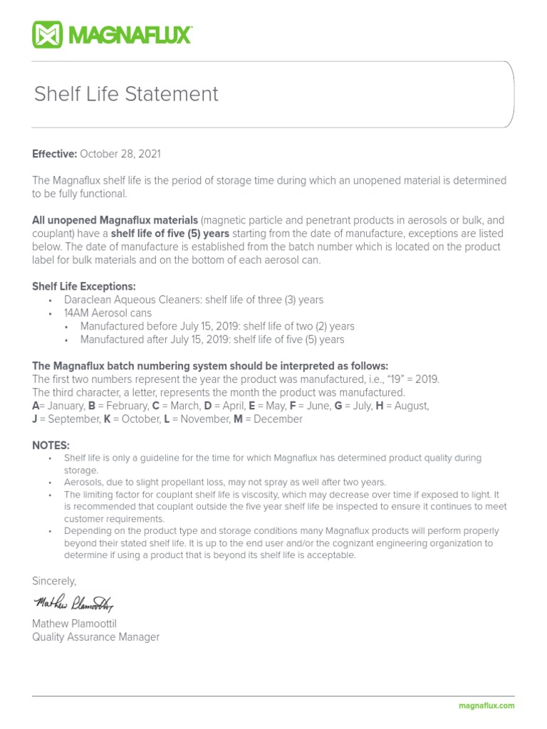 Magnaflux Shelf Life Guidelines | PDF