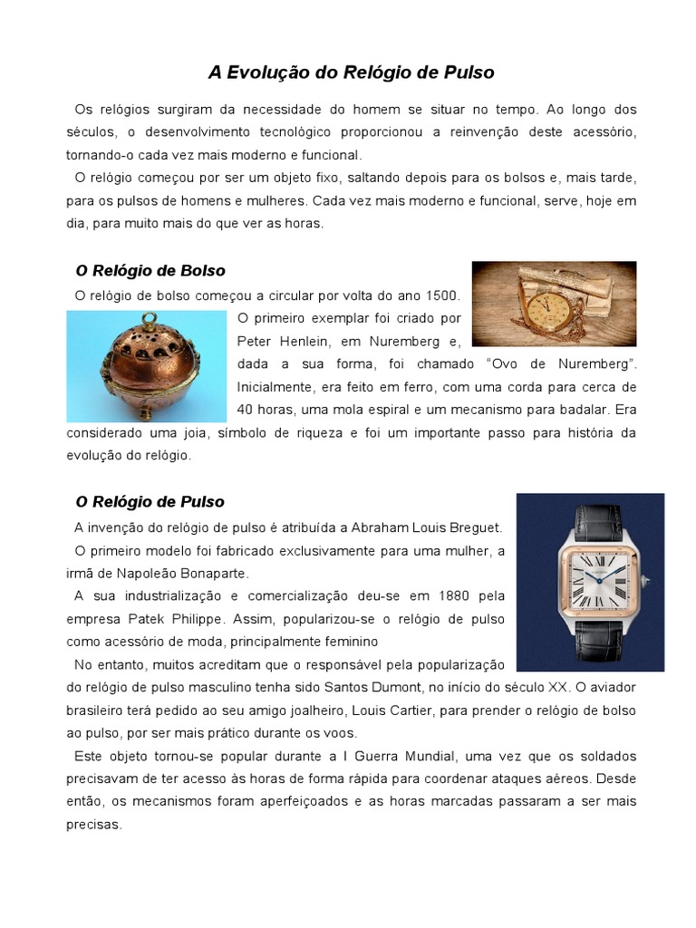 A Evolução Do Relógio de Pulso | PDF | Relógio | Relógio