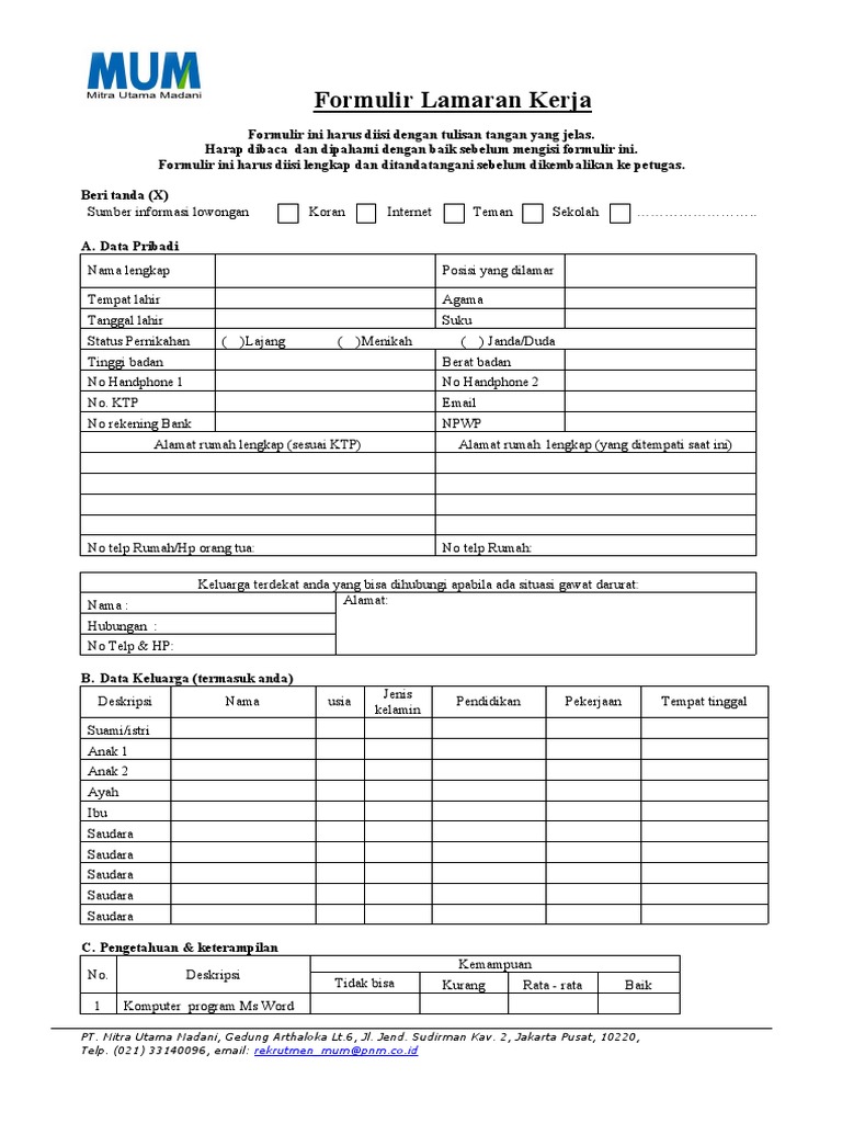 Form Aplikasi Karyawan | PDF