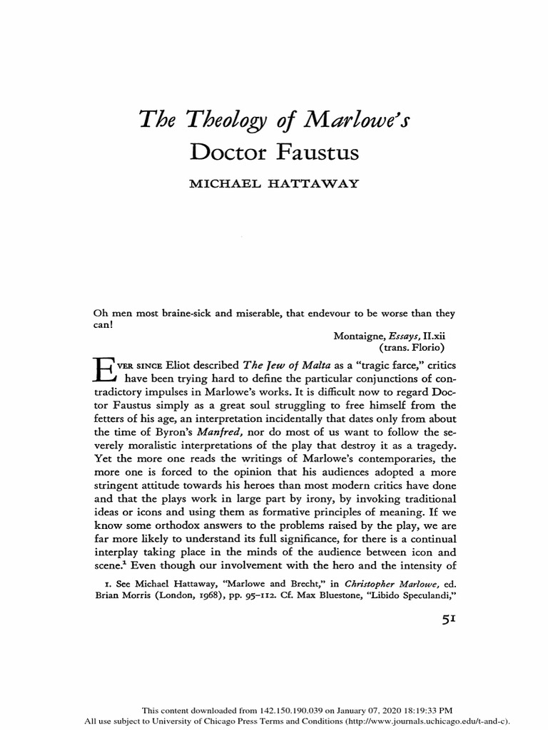 The Theology of Marlowe's Doctor Faustus Tracing Faustus' Pursuit of