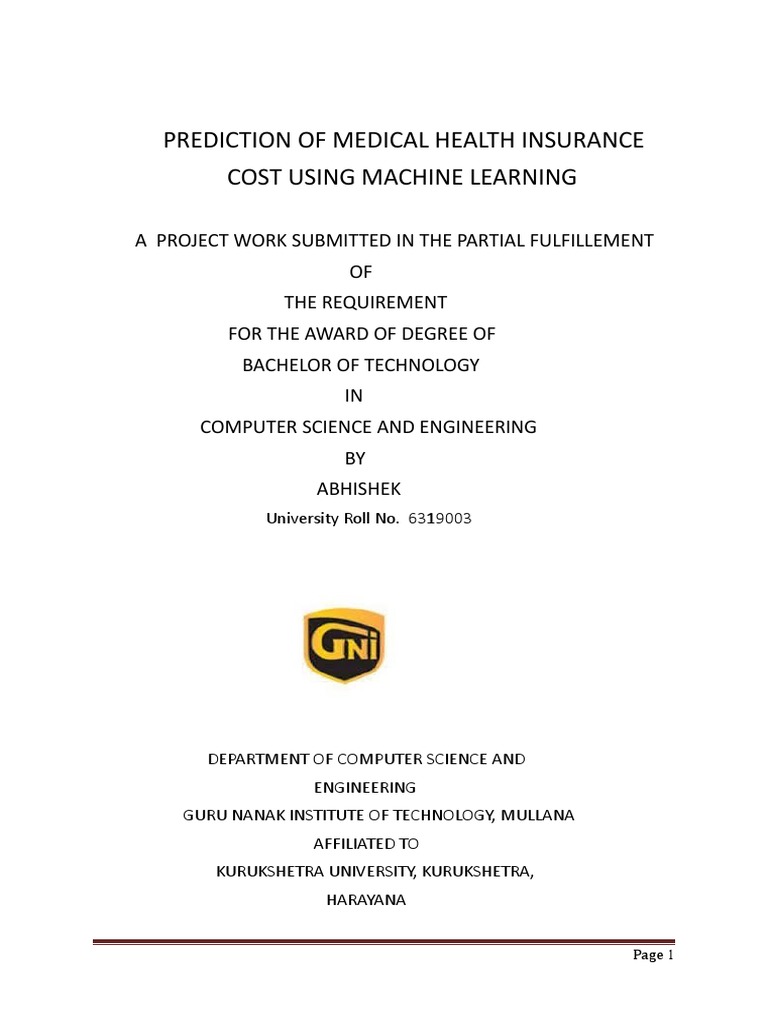 Prediction of Medical Health Insurance Cost PDF Science