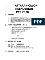 Daftar Calon Persendirian PT3 2020