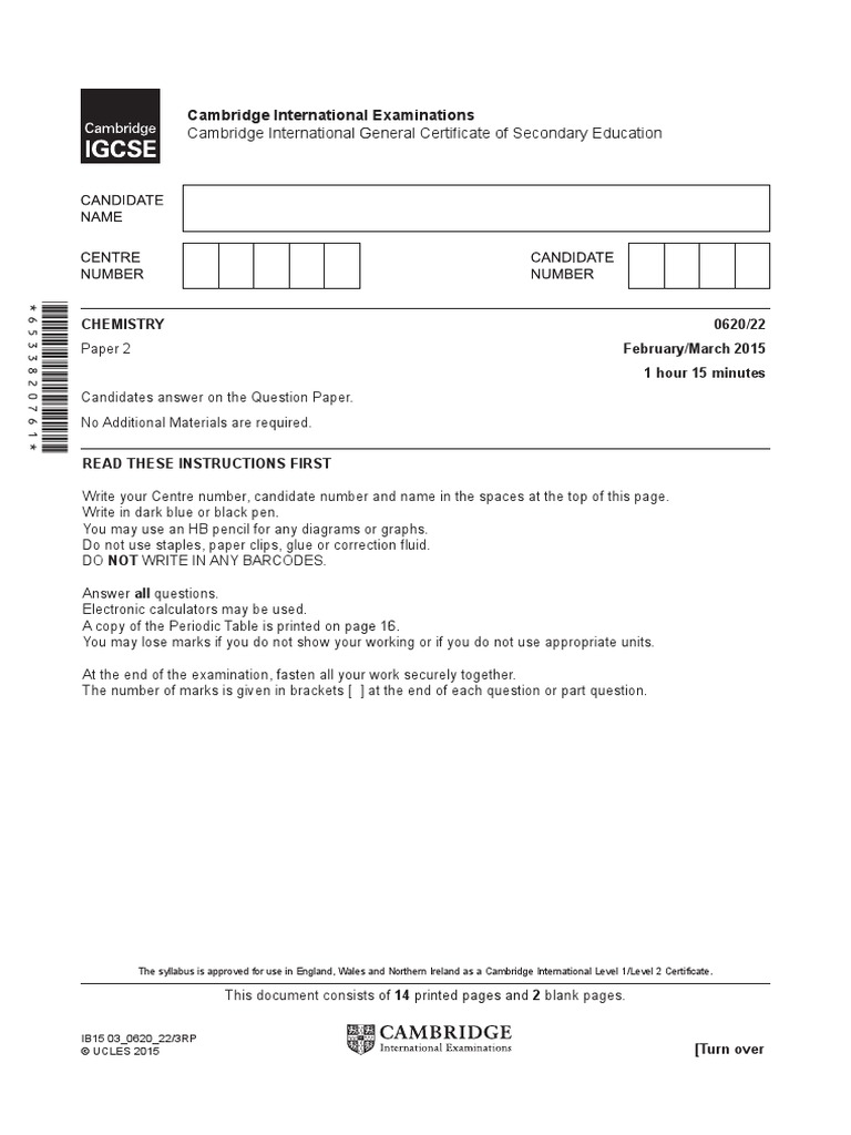 IGCSE Chemistry Past Papers (0620) | PDF | Chlorine | Iodine