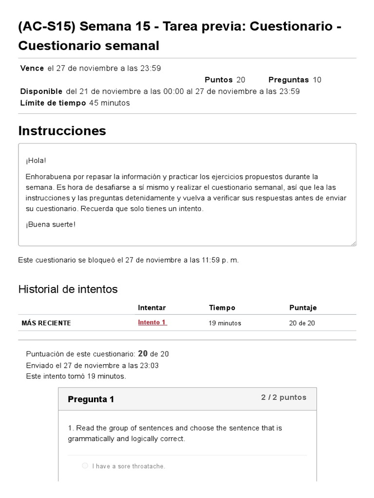 Ac S15 Week 15 Pre Task Quiz Weekly Quiz Ingles Iv 24284