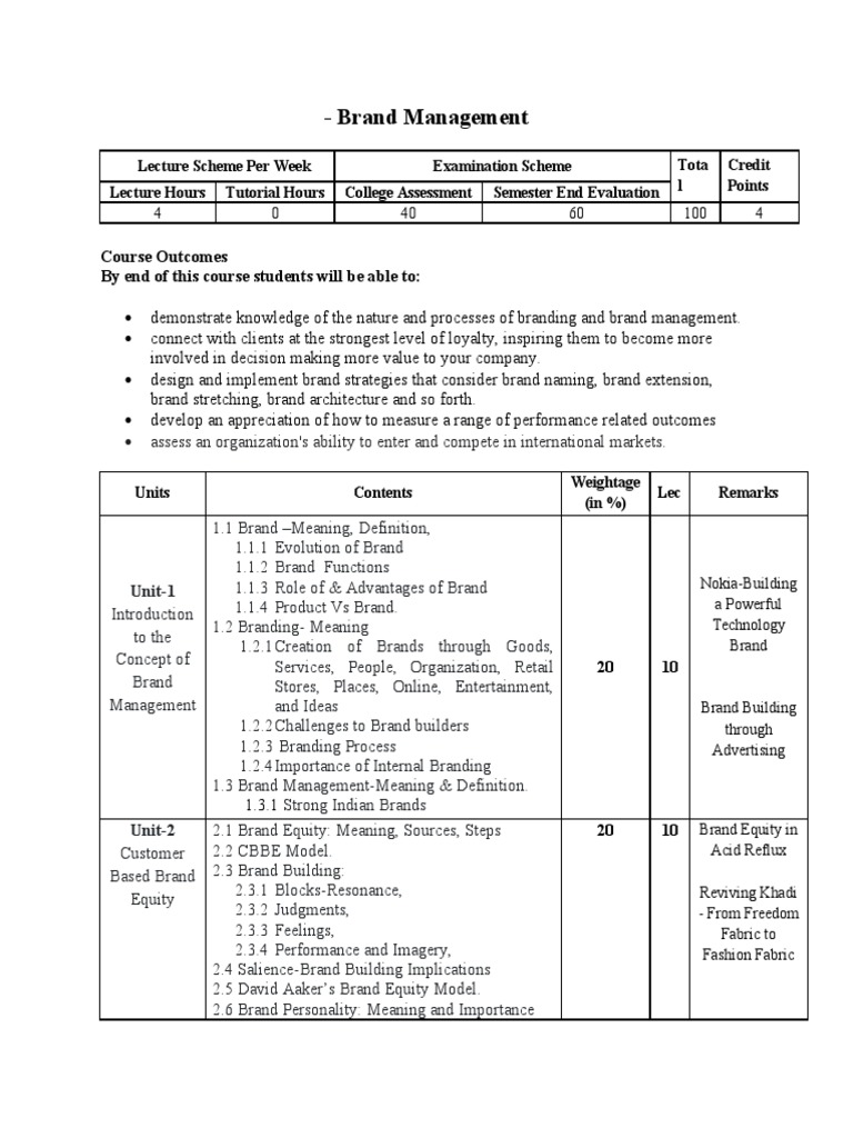 Brand Management Course Syllabus | PDF | Brand | Brand Management