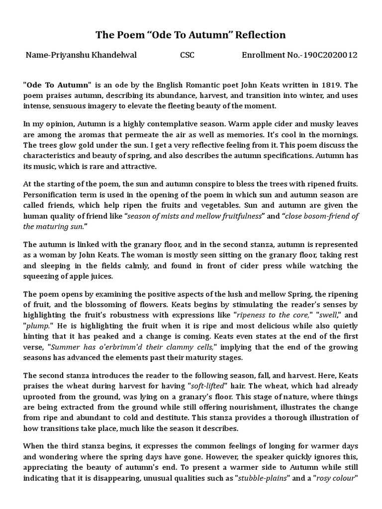 LS Assignment-Ode To Autumn | PDF | Poetry