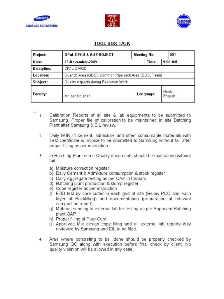 Quality Control Guidelines for OPaL Project | PDF | Concrete | Engineering