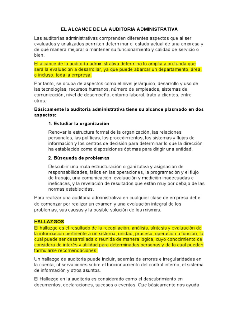 Alcance de la Auditoría Administrativa | PDF | Auditoría | Contralor