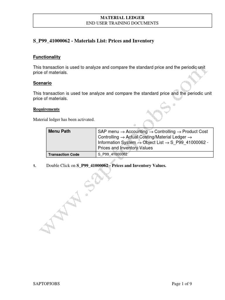Material Price Analysis in SAP S_P99 | PDF | Inventory | Prices