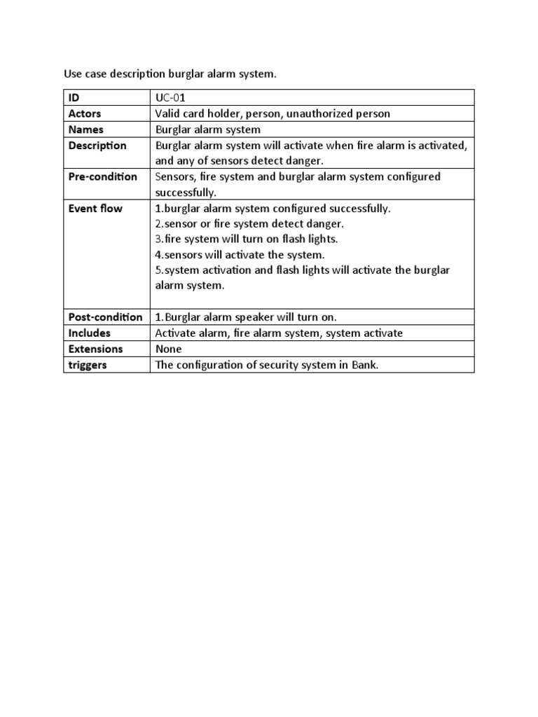 Use Case Burglar Alarm System | PDF