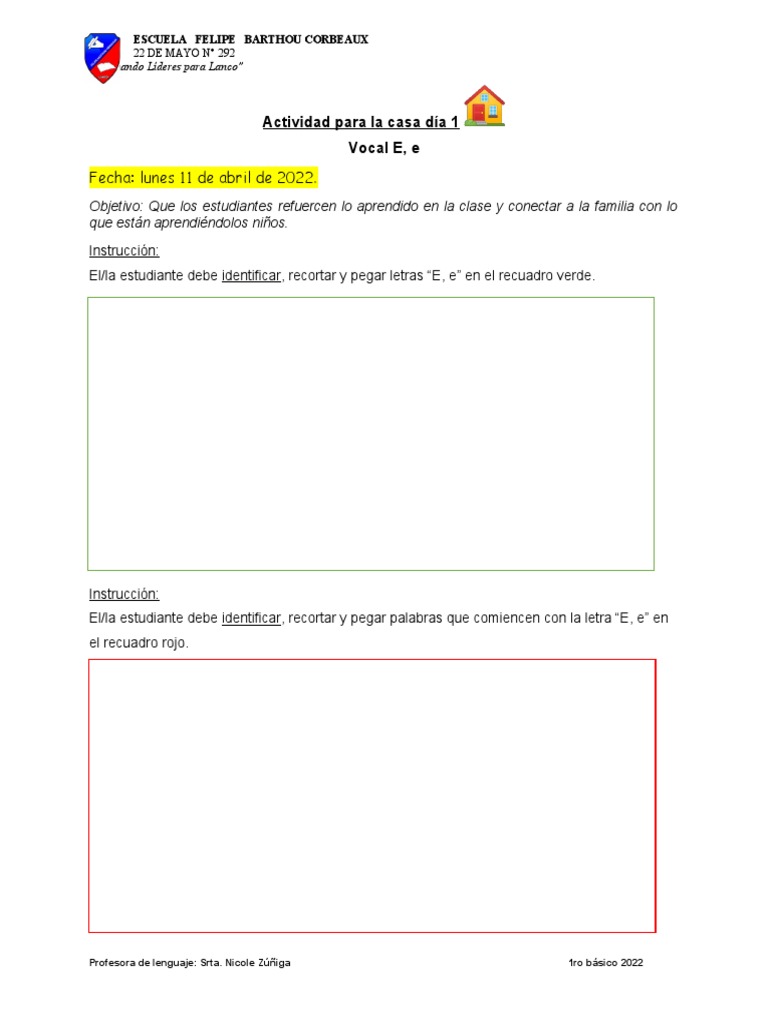Actividades de Vocal E para 1ro Básico | PDF | Artes del Lenguaje y ...