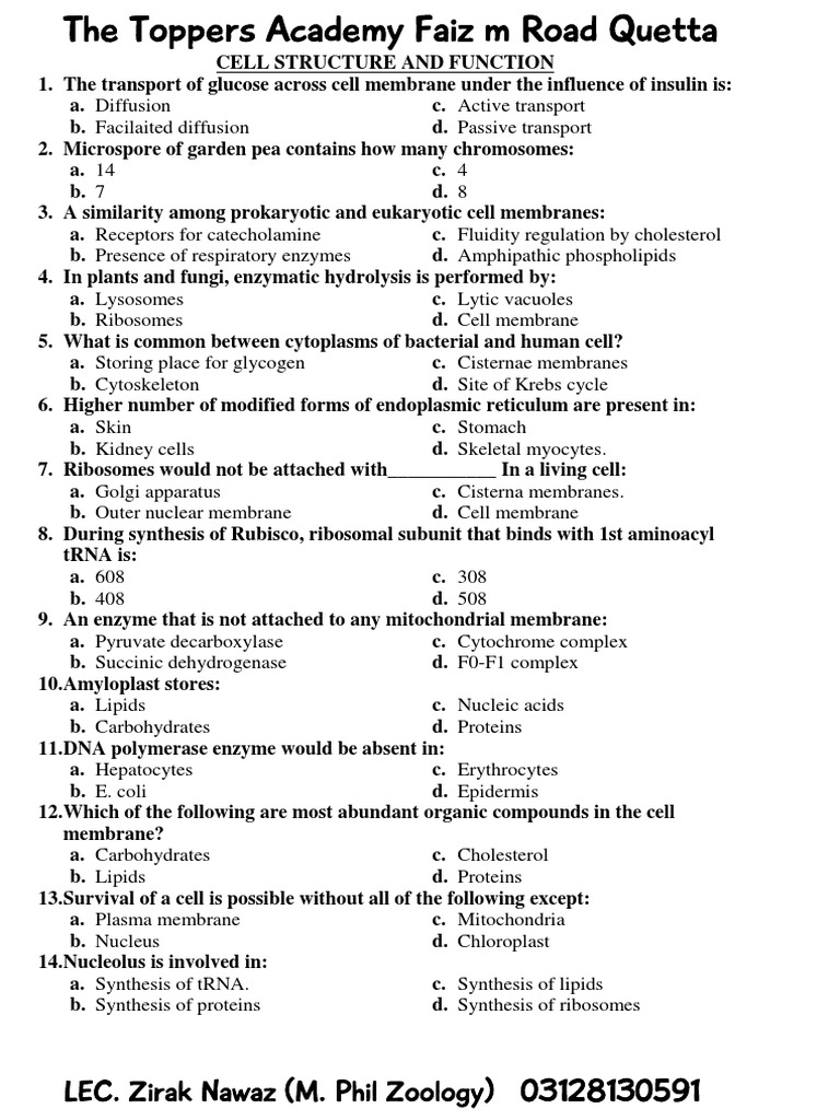 MCQ ON CELL STRUCTURE AND FUNCTION PDF visual data 5