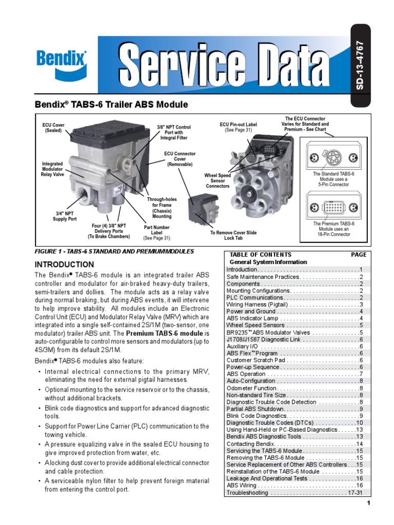 ABS Service Data Sheet PDF Anti Lock Braking System Trailer (Vehicle)