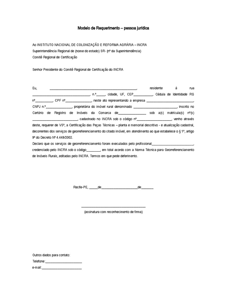Requerimento de Certificação INCRA para Imóveis | PDF | Direito