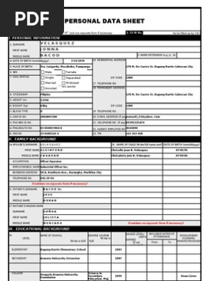 Personal Data Sheet