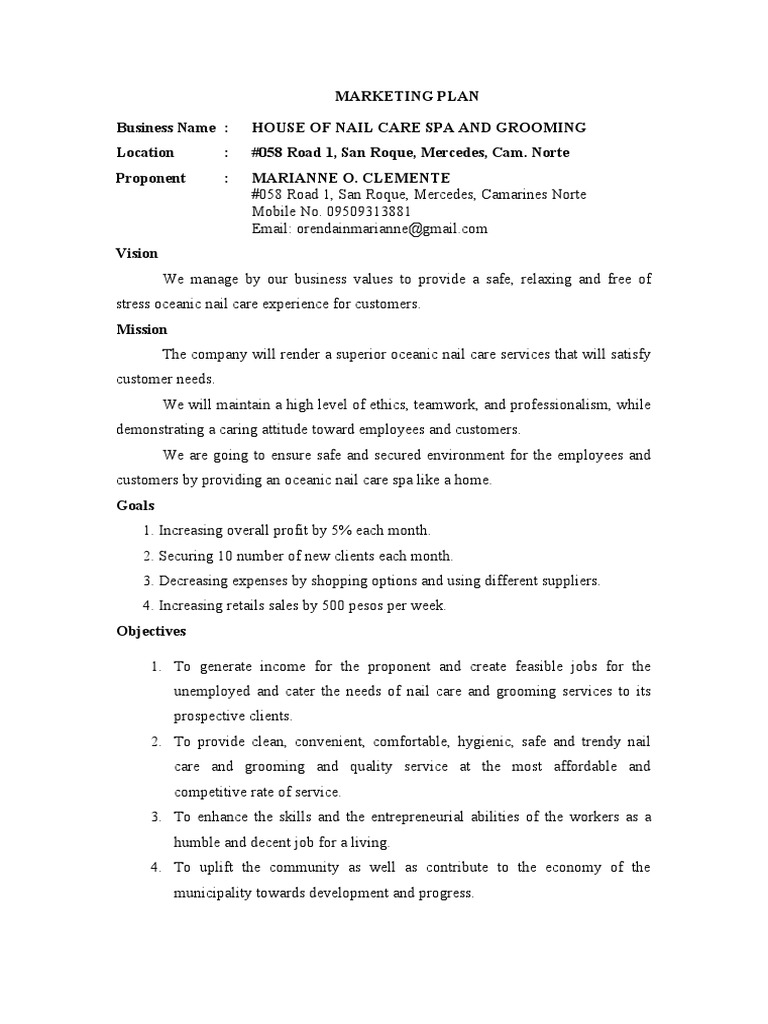 Nail Care Marketing Plan Sample Pdf Survey Methodology Marketing