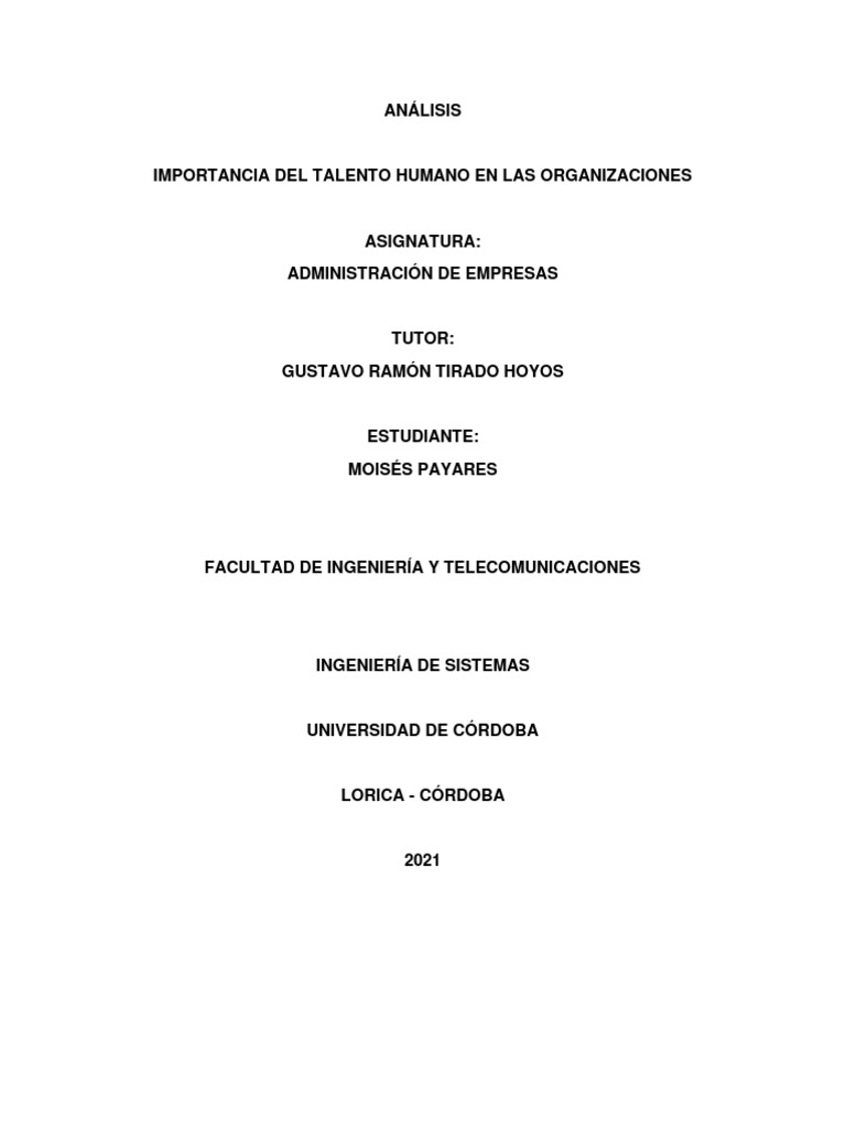 Importancia Del Talento Humano en Las Organizaciones | PDF | Gestión
